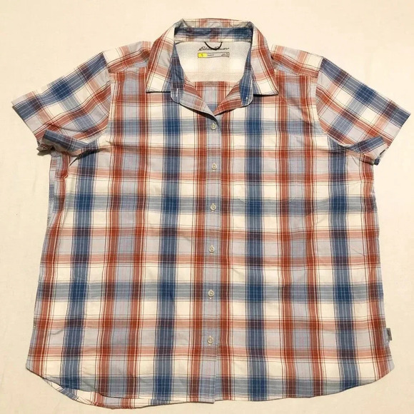 Eddie Bauer Travex Button Shirt Womens  Size XL Plaid Short Sleeve Shirt - Picture 1 of 16
